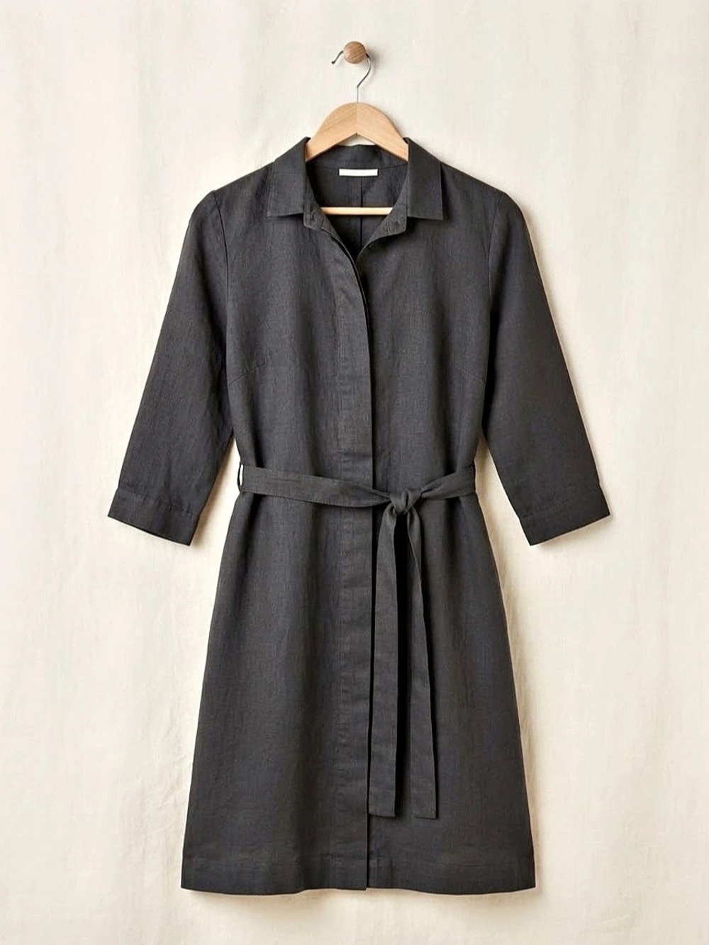 ONLY CHILD Linen Belted Trench Black